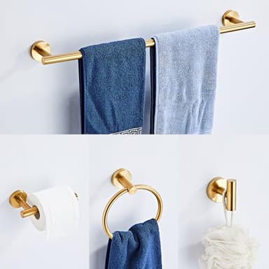 Brusehd Dark Gold Bathroom Hardware Set 5 Piece with Towel Racks for Bathroom, SUS304 Stainless Steel Bath Towel Bar Set, 24 Inch Wall Mounted Accessories Kit… - Image 3