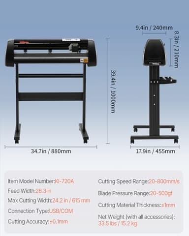 VEVOR 28-inch Cutting Machine for Vinyl, Features LCD Screen, Dual Adjustable Spring Rollers for Sign Crafting, Includes Signmaster for Creative Design & Cutting - Image 7