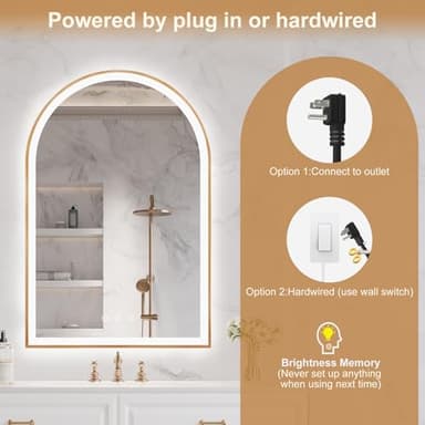 OUMUSU Arched LED Bathroom Mirror 20"x30", Orange Gold Bathroom Mirror with Lights-Anti-Fog, Dimmable-LED Mirror for Bathroom,3 Colors - Image 6