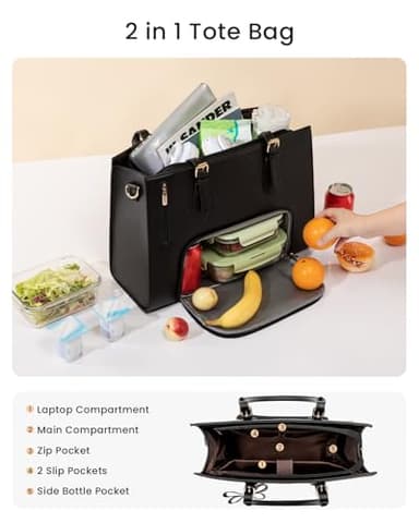 LOVEVOOK Lunch Tote Bag for Women, Laptop Bag for Work with Insulated Lunch Compartment 15.6 Inch 2 in 1 Lunch Tote Large Capacity Computer Handbag for Work, Teacher, Nurse, Office, Collage, Casual - Image 5