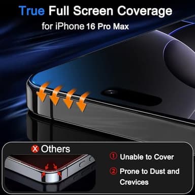 Ferilinso [Auto Dust Install] 3 Pack Screen Protector for iPhone 16 Pro Max [Phone Case fit], 3 Tempered Glass Camera Lens Protector Accessories for Apple - Image 2
