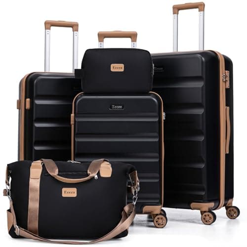 Eeeza Luggage Sets 5 Piece,Hard Case Suitcase Set with Spinner Wheels,Hardshell Lightweight Travel Luggage with TSA Lock (Black,20/24/28 Inch) - Image 1