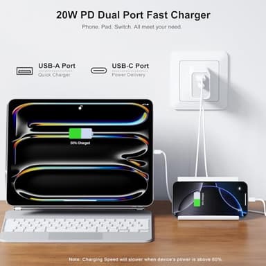 3 Pack USB C Wall Charger, 20W Durable Dual Port QC+PD 3.0 Power Adapter, Double Fast Plug Charging Block for iPhone 13/14/15/16/16 Pro/Pro Max/Plus, XS/XR/X, Watch Series 8/7 Cube，White - Image 2