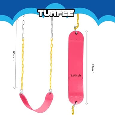 TURFEE 2 Packs Heavy Duty Swing Seat, Swing Set Accessories Replacement with 4 Snap Hooks for Kids Outdoor Play Playground, Trees, Swingsets, Playground(Pink) - Image 6