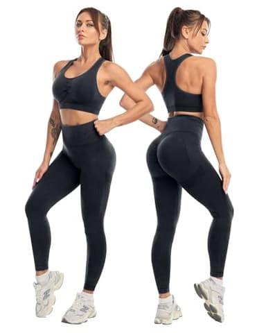 SALSPOR 3 Piece Workout Sets for Women Butt Lifting Leggings with High Impact Sports Bra Gym Shorts Activewear Matching Set(3DWX-Washed Black-XL) - Image 3