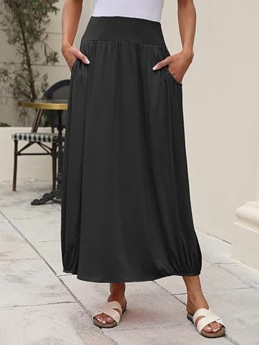 ANRABESS Women's Maxi Skirts 2025 Fall Trendy Ankle Length High Waisted Boho Flowy Beach Long Skirt with Pockets Fashion Black Medium - Image 2