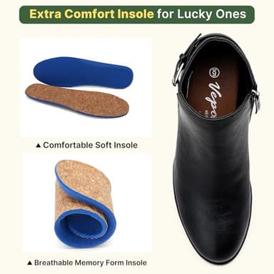 Vepose Women's Short Ankle Boots, Low Heel Western Cowboy Booties, 911 - Black Pu, Size 9.5 US - with Buckle Side Zipper (CJY911 Black pu 09.5) - Image 4