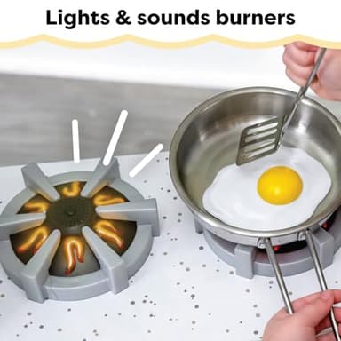 KidKraft Ultimate Corner Wooden Play Kitchen with Lights & Sounds, Play Phone and Curtains, White - Image 10