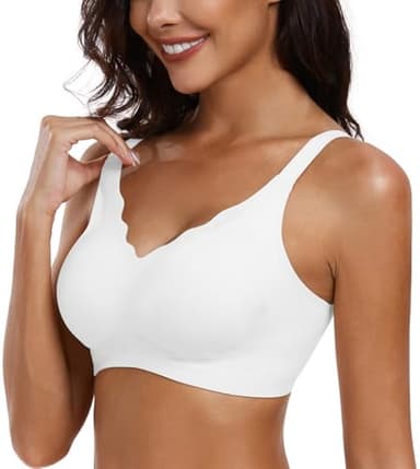 OEAK Womens Wireless Bras Push Up Support Full Coverage Bralettes No Underwire Bra Comfortable Everyday Seamless Tshirt Bras White M - Image 7