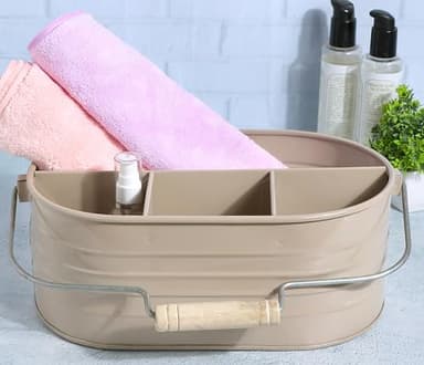 Alpha Living Home Multi-Functional Utensil Caddy – 4-Compartment Organizer for Kitchen, Party & Office – Durable Beige Powder-Coated Iron Alloy with Wooden Handle - Image 7