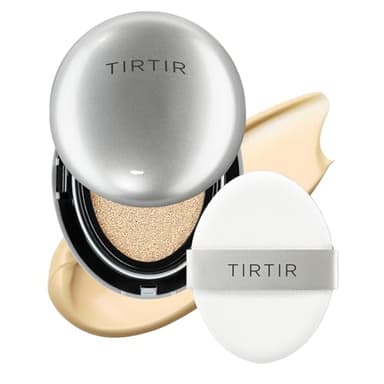 TIRTIR Mask Fit Aura Silver Cushion Foundation | Semi-glow Finish, Natural Coverage, Moisturizing, Lightweight, Korean cushion foundation (#21W Natural Ivory, Full Size, 0.63 Fl Oz) - Image 1