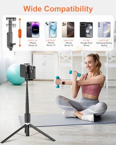 Selfie Stick,67 inch/1.7 Meter Selfie Stick Tripod,Gifts for Women Men,Portable Cell Phone Tripod Stand with Wireless Remote Shutter Compatible with iPhone 16e/16/15/14/13, Samsung Series(Black) - Image 5