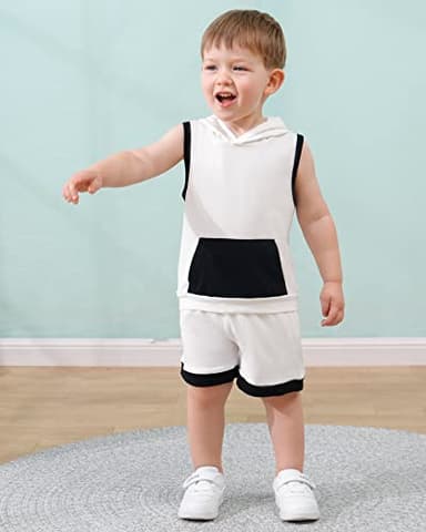 SANMIO 3T Boy Clothes for Toddler Boy Summer Outfits 2-3T Sleeveless Hooded T-shirt+Shorts 2pcs - Image 3