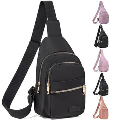 Small Crossbody Sling Backpack Sling Bag for Women, Chest Bag Daypack Fanny Pack Cross Body Bag for Outdoors Hiking Traveling - Gold Zipper - Image 1