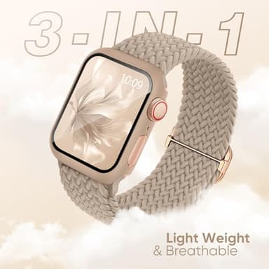 Braided Stretchy Band Compatible for Apple Watch Band and Case 40mm 41mm 42mm 44mm 45mm 46mm, Nylon Elastic Solo Loop and Protective Cover with Screen Protector for iWatch Series 11 10 9 8 7 SE 6 5 4 - Image 2