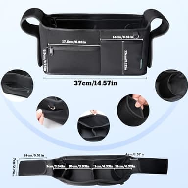 Vanleestar Stroller Organizer, New Fabric Design, Holds 2 Cup Holders for Baby Products, Multiple Pockets for Storing Diapers and Toys, Suitable for All Off-Road Models - Image 6