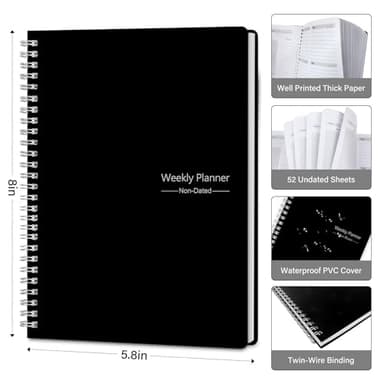 TREES Undated Weekly Planner, Weekly To Do List Notebook with Goal & Habit Tracker Organizer, A5 5.8"" x 8.0"" Weekly Planner Notebook with Spiral Binding for Men or Women, Black - Image 3