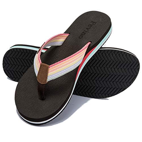 Pevino Women's Orthotic Flip Flops with Soft Waterproof Platform and Anti-Slip Sole,Casual Thong Sandals for Women,Comfortable Beach Sandals with Arch Support for Girl Ladies Brown Size 8 - Image 1