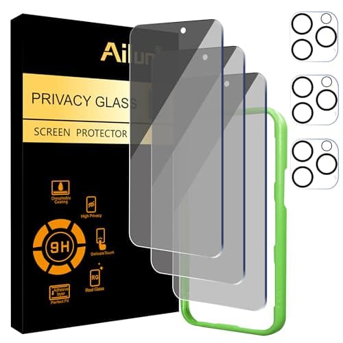 Ailun 3Pack Privacy Screen Protector for iPhone 16 Pro [6.3 inch]+3Pack Camera Lens Protector,Dynamic Island Compatible,Anti Spy Tempered Glass[9H Hardness]- HD - Image 1