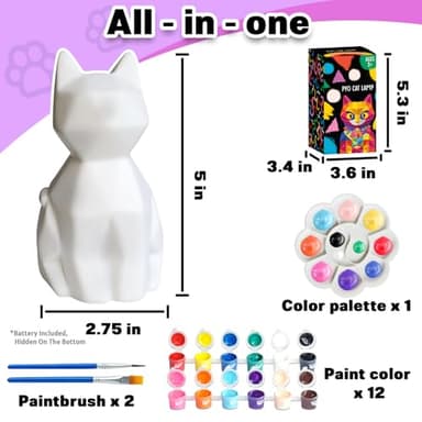 FUNZBO Paint Your Own Cat Lamp Kit - Halloweens Arts and Crafts Supplies, Toys for Ages 8-13, Crafts for Girls 8-12, Painting Kits for Kids Teen, DIY Toy for Toddler 3 4 5 6 7 9 10 11 + Birthday Gifts - Image 2
