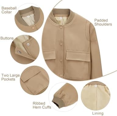 Zando Bomber Jacket Women 2026 - Short Cropped Jacket Women Button Down Long Sleeve Casual Varsity Jackets with Pockets - Image 3