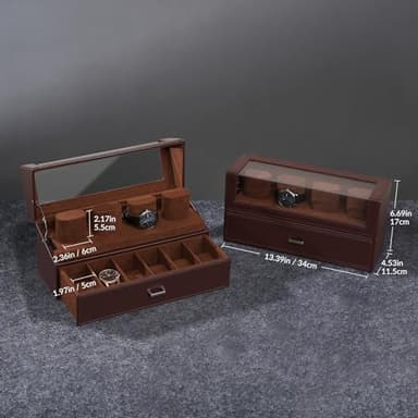 ProCase Watch Case for Men, 10 Slot Watch Display Stand with Acrylic Lid, Watch Display Case with Drawer, 2-Layer Mens Watch Box, Watch Holder Organizer for Men Women -Espresso - Image 6