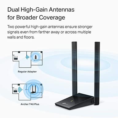 TP-Link USB WiFi Adapter, AC1300Mbps Dual Band 5dBi High Gain Antenna 2.4GHz/ 5GHz Wireless Network Adapter for Desktop PC (Archer T4U Plus)- Supports Windows 11/10, Mac OS 10.9-10.14 - Image 4