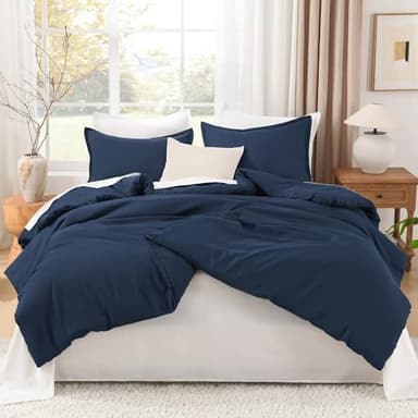 Litanika California King Comforter Set Navy Blue - 3 Pieces Cal King Lightweight Soft Plain Bed Comforter, Oversized Down Alternative Bedding Set - Machine Washable (104x96In, 2 Pillowcases) - Image 3