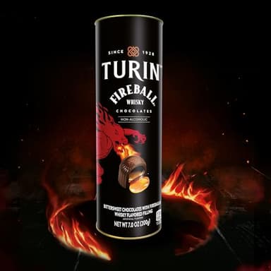 Turin Fireball Dark Chocolate Truffles, Dark Chocolates With Liquor Fireball Whisky Flavored Filling Non-Alcoholic, 7oz Tube Great forr Gifts and Treats, Black - Image 4