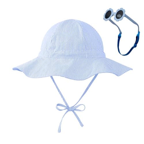 Durio Toddler Sun Hat UPF 50+ Sun Protection Hat for Boys Girls Toddler Sunglasses Age 2-4 with Strap Toddler Beach Hat Wide Brim Toddler Bucket Hats for Boys Blue 2-4T - Image 1