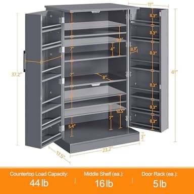 Yaheetech 41" H Kitchen Pantry Storage Cabinet with Doors & Adjustable Shelves, Freestanding Cupboard Food Cabinet for Dining Room/Living Room, Dark Gray - Image 3