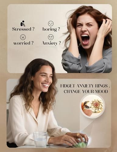 FIBO STEEL 9 Pcs Fidget Anxiety Rings for Women Men Spinner Rings for Anxiety Relieving Stress Open CZ Flower Moon Star Anti Rotatable Rings Adjustable - Image 2