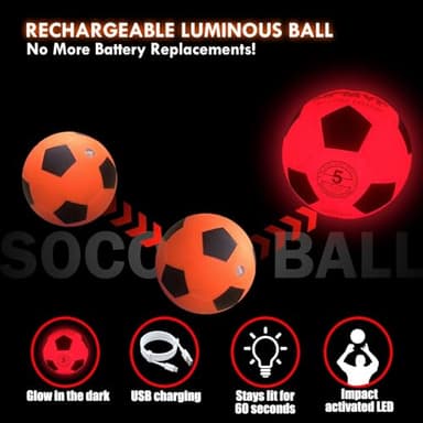 HITEGY Rechargeable Glow in The Dark Soccer Ball - USB Charging, Official Size 5, Light Up with Every Kick, Includes Pump, Ball Bag & Charging Cable - Rechargeable Light Up Soccer Ball - Orange - Image 3