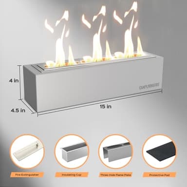 Tabletop Fire Pit with 4 Extendable Smores Sticks, Indoor Outdoor Fire Pit Table Top, Rectangle Tabletop Fireplace, Rubbing Alcohol Smores, Patio Decor Festive Gift - Gray - Image 6