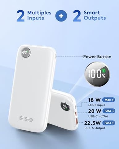 Ntaanoo Power Bank Fast Charging 22.5W, Ultra Slim Portable Charger USB C 10000mAh, Travel Powerbank for iPhone 11 12 13 14 15 16 Samsung Google Android etc, DC Lightweight Battery Pack Phone Charge - Image 3