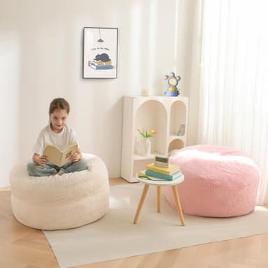 MAXYOYO Bean Bag Chair Bed for Kids, Convertible Bean Bag Folds from Lazy Chair to Floor Mattress Bed, Stuffed Floor Sofa Couch Sofa Bed for Boys and Girls, High-Density Foam Filling, Beige - Image 2