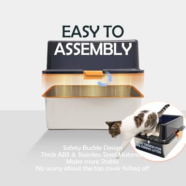 MEEXPAWS Stainless Steel Litter Box with Lid Extra Large XL for Big Cats, Enclosed Metal Litter Box with High Sided Enclosure & Scoop, Non-Sticky, Anti-Urine Leakage, Easy Cleaning - Image 6