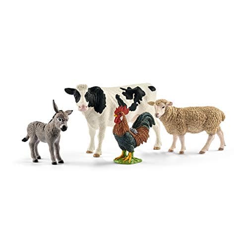 Schleich Farm World - Starter Set, Includes 4 x Collectible Toy Farm Animals, Cow, Sheep, Donkey Foal and Rooster Farm Animal Toys for Kids Ages 3+ - Image 1
