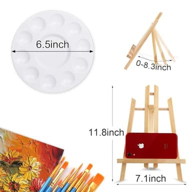 AROIC 96 PCS Painting Supplies Set with Easels, 8 PCS Wood Easels, 8 Packs of 80 Brushes with Nylon Brush Head and 8 PCS Palettes, Tabletop Wooden Art Easel for Kids & Adults Sip and Paint Party - Image 3