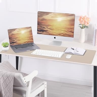 AFIING Leather Desk pad Protector, Large Non-Slip Office Desk Mat with Natural Cork & PU Leather, Waterproof Writing Mouse Pad for Office and Home (47in*23in, Beige) - Image 6