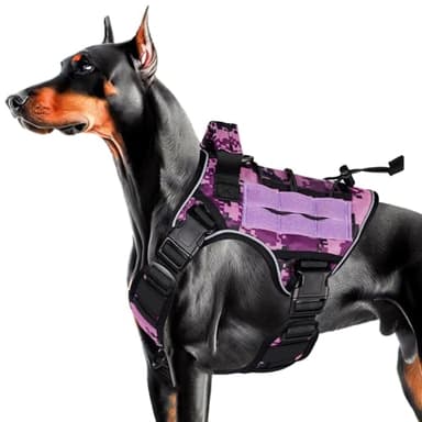 Heavy-Duty Tactical Dog Harness for Large Dogs, No Pull Adjustable Reflective Pet Vest with Molle System, K9 Military-Grade Control for Service Training, Outdoor & 10+ Breeds, Purple Camo, Medium - Image 1