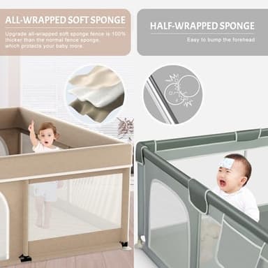 Omzer Baby Playpen with Mat 71"×59" - Extra Large Playpen for Babies and Toddlers with Mat Included, Safety Playard for Baby with Gate, All-Wrapped Soft Sponge Baby Gate Playpen with Stable Mat Velcro - Image 4