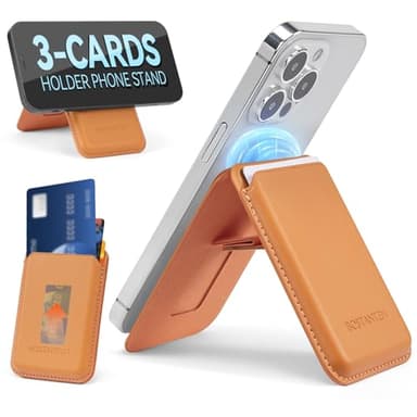 BOSTANTEN Mag Safe Wallet with Stand Magnetic Wallet for Phone Leather Magsafe Card Holder Compatible with iPhone 16/15/14/13/12 series and MagSafe cases, 1 Slot, Fit 3 Cards, Brown - Image 1