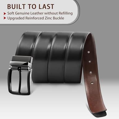 MILORDE Men’s Reversible Leather Belt for Casual Golf Dress Pants Shirts, Double Style - 2 Sides (Black/Brown - M901-34) - Image 3