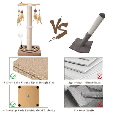 Cat Scratching Post, Sisal, Interactive Furniture Toys for Indoor Cats Adults, 2 Mounting Methods Scratcher Tree Tower with Hanging and Ball Track, Activity Center for Kitten, 25 inches - Image 6