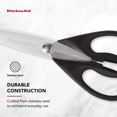 KitchenAid All Purpose Kitchen Shears with Protective Sheath Durable Stainless Steel Scissors, Dishwasher Safe, Soft Grip Comfort Handle, 8.72 Inch, Black - Image 5