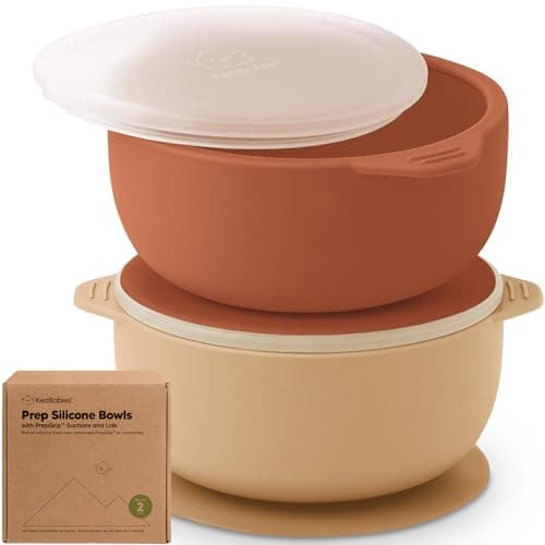 KeaBabies 2-Pack Baby Bowls with Suctions, Lids - Silicone Toddler Suction Bowls for Baby Boy, Girl, Kids, Food Grade Silicone, BPA-Free, Dishwasher Safe, Toddler Eating Essentials (Terracotta) - Image 1