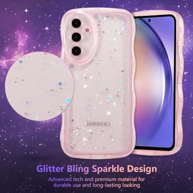 ZTOFERA for Samsung Galaxy A16 4G/5G Case 6.7",Cute Curly Wave Case with Star Glitter,Clear Shiny Bling Soft TPU Shockproof Phone Protective Cover for Women Girls-Pink - Image 3