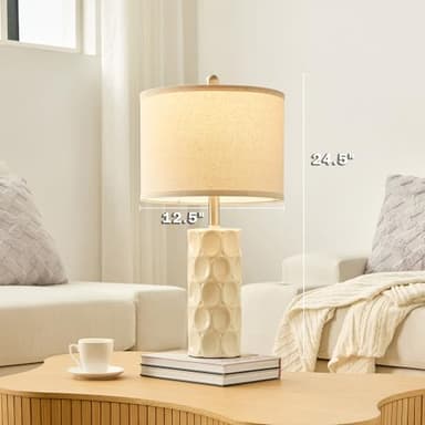 SAIWEYA 24" Modern Ceramic Table Lamp Set of 2 Bedroom Lamps, 3 Color Dimmable Bedside Lamps for Living Room Farmhouse Nightstand Lamp(Rotary-Cream White) - Image 4