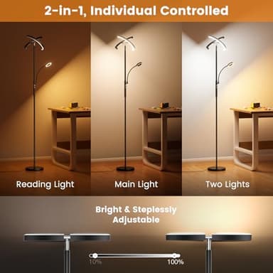 SIBRILLE Upgraded 2-in-1 LED Floor Lamp - Dimmable Mother-Daughter Standing Lamp with Remote&Touch Control, 29W Bright Floor Reading Light, Black Modern Standing Light for Living Room Bedroom Office - Image 4